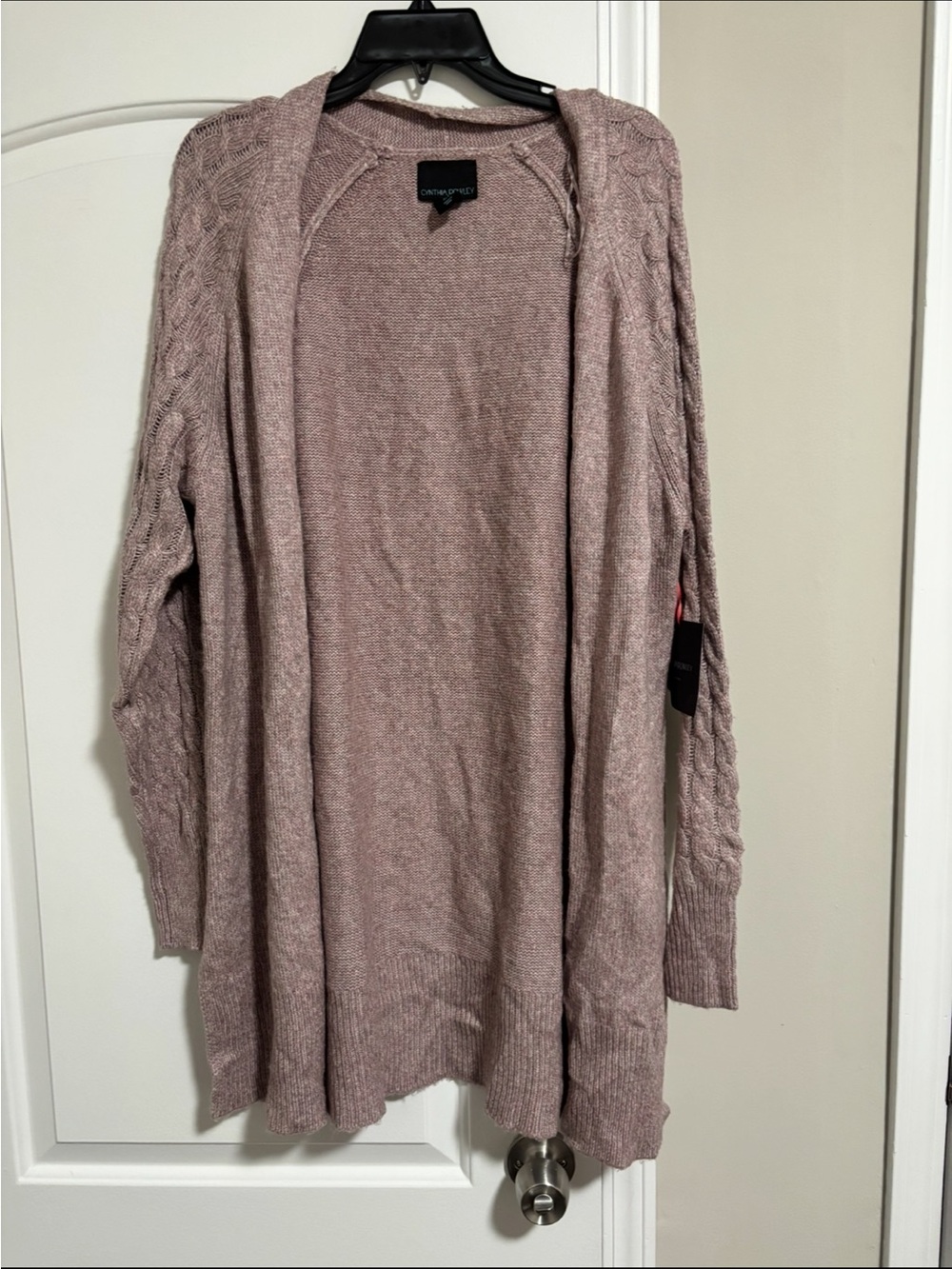 CYNTHIA ROWLEY, NWT Light Purple Mauve Open-Front Cable Sleeve Cardigan, Size L